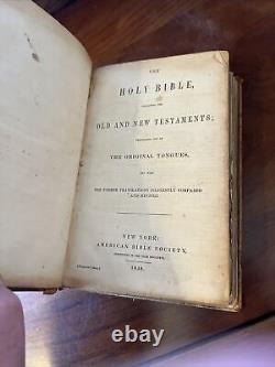 Holy Bible Translated New York Bible Society 1858 Antique Leather, Civil War Era