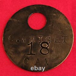 Identified Civil War Dog Tag Union 18th NY Cavalry Regiment Charles Wright GAR