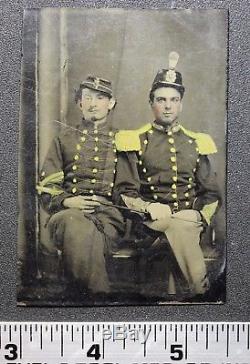 Incredible Civil War Era New York Tintype of Two Militia Men Killer Hand Tinted