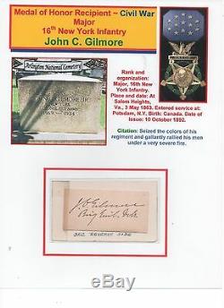 Medal of Honor Recipient Civil War John C. Gilmore 16th N. Y. Nice Signatu