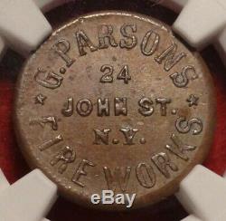 NEW YORK CITY CIVIL WAR STORE CARD PARSONS FIREWORKS NY-630BE-9a R8 NGC MS64 UNC