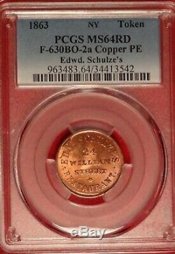 NEW YORK CITY CIVIL WAR STORE CARD SCHULZE'S NY-630BO-2a DEER PCGS MS 64 RD RED