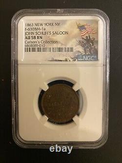 NGC AU-58 BN 1863 John Schuh's Saloon/Indian Head Civil War Token, NY-630BM-1a