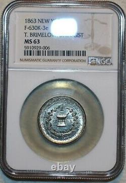 NGC MS-63 Brimelowith1 Glass of Soda White Metal Civil War Token, NY-630K-3e, R-9
