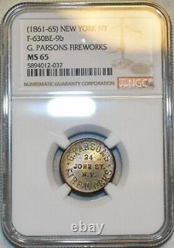 NGC MS-65 G. Parsons Fireworks Brass Civil War Token, NY-630BE-9b, R-8, Top Pop