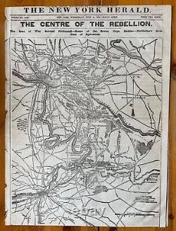 New York Herald Newspaper Civil War Centre of the Rebellion July 16 1862 Map