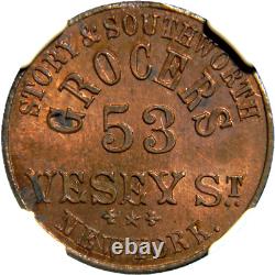 New York NY, 1863 Story & Southworth Civil War Token NGC MS-64 RB (39-1)