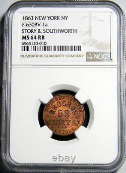 New York NY, 1863 Story & Southworth Civil War Token NGC MS-64 RB (39-1)