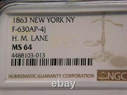 New York, New York Civil War token NGC MS 64 630-AP 4j R-8