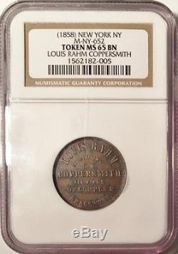 New York Pre-Civil War Token Louis Rahm Coppersmith NY 652 NGC MS-65 BN