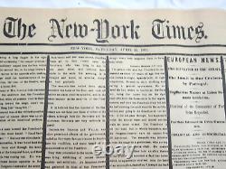 New York Times, Saturday, April 15,1865 President Lincoln Assassinated Newspaper