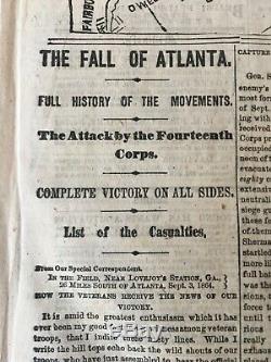 New York Tribune, Sep 19 1864, Civil War Battle of Atlanta, fine battlefield map