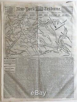 New York Tribune, Sep 19 1864, Civil War Battle of Atlanta, fine battlefield map