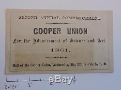 ORIG 1861 Cooper Union 2nd Graduation Ticket New York City NYC Civil War
