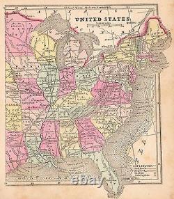 Original 1856 Antique Pre-Civil War Map EASTERN UNITED STATES Hand-Colored