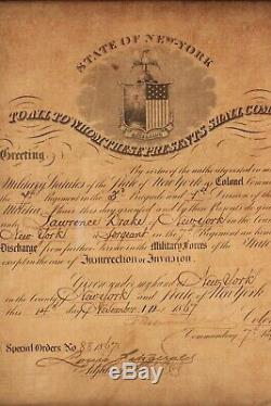 Original 1867 Civil War Discharge New York 7th Regiment Silk Stocking Brigade
