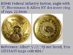 Original Set Of 9 Civil War Infantry I Buttons Made By Horstmann & Allien N. Y
