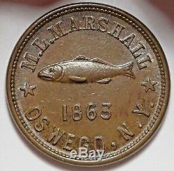 Oswego New York Marshall Civil War Store Card Token NY 695A-2a Coin Dealer Fish