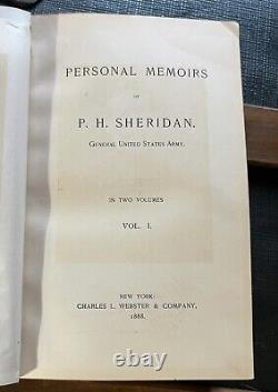 PERSONAL MEMOIRS OF P. H. SHERIDAN 1888 1st ed STARS & BARS LEATHER binding