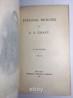 PERSONAL MEMOIRS of ULYSSES S GRANT 1885-1886 Civil War LEATHER SET 1st Ed Books