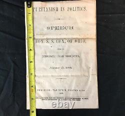 PURITANISM IN POLITICS speech S. S. Cox Ohio 1863 RARE Pamphlet Civil War History
