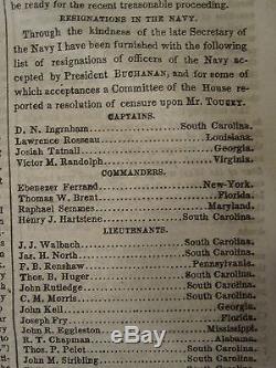 Pre CIVIL War Ny Times March 5 1861 Abraham Lincoln Inauguration Csa Navy Sc Fl