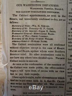 Pre CIVIL War Ny Times March 6 1861 Lincoln Seward Speech Cabinet Confirmations