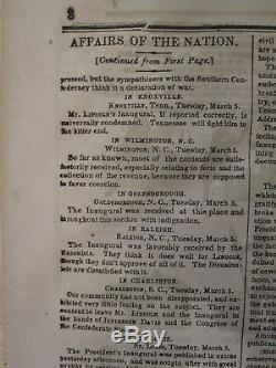 Pre CIVIL War Ny Times March 6 1861 Lincoln Seward Speech Cabinet Confirmations