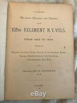 RARE 108th NY Civil War History Book 1894 Rochester NY