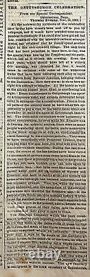 RARE! CIVIL WAR NEW YORK TIMES SUPPLEMENT NOV 21, 1863 LINCOLN at GETTYSBURG