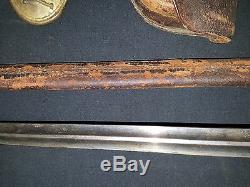 RARE Civil War Leather Belt New York State Buckle Cap Pouch Bayonet & Scabbard