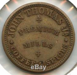 RARE Civil War Token NY Albany 1863 John Thomas Coffee & Spices XF, 2-4 Known