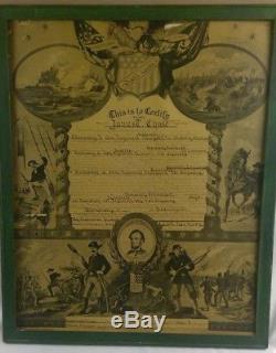 Rare Collectible Framed CIVIL WAR Discharge Paper New York 1865 Man Cave
