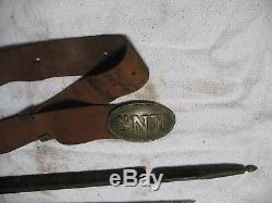 Rare NY State Militia Civil War Belt Buckle, Intact Belt, Keeper, Bayonet withFrog