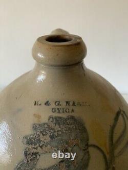Rare and Early-H & G Nash- Utica-Stoneware Jug with Blue/Cobalt NY-Pre-Civil War
