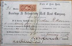 Saratoga & Schenectady Rail Road 1863 Railroad Stock Certificate, Civil War NY