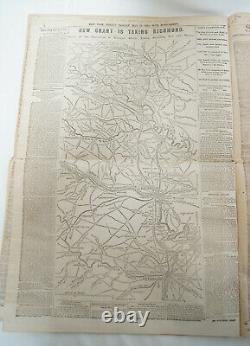 The New York Herald 1864 Newspaper Civil War Era Grant Taking Richmond Map