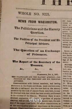 The New York Herald Monday December 9th, 1861 Civil War Original Slavery Debate