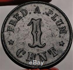 Troy New York Fred Plum Civil War Store Card Token NY 890C-1h Black Hard Rubber