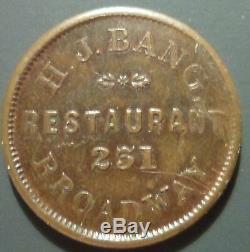 UNC New York Civil War Token CWT H. J. Bang Restaurant 1861-1865 n47