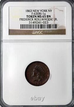 United States New York 1863 Civil War Token Frederick Rollwagen NGC Graded MS65