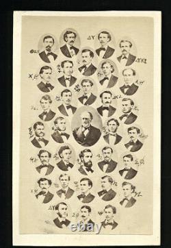 Unusual composite cdv 32 men with greek letters 1860s utica new york fraternity