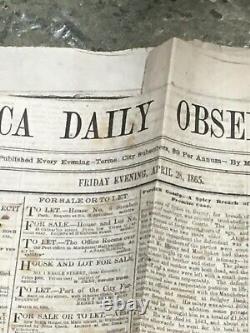 Utica NY LINCOLN ASSASSINATION April 28 1865 Booth dead Oneida County Civil War