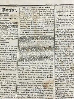 Utica NY LINCOLN ASSASSINATION April 28 1865 Booth dead Oneida County Civil War