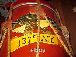 Vintage Civil War Eagle Tension Rope Drum Beautiful Replica 137TH NY