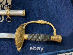 Vintage Civil War Era Ridabock & Co. NY New York Sword and Scabbard Golden Hilt