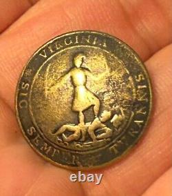 Virginia State Seal 1 Piece Button BackMark Young Smith New York Pre Civil War